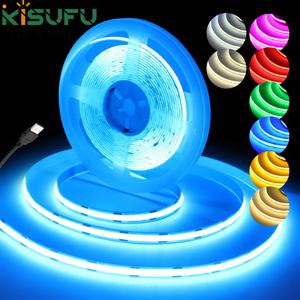 새로운 USB COB 스트립 빛 5V 320Leds/m 파란색/흰색/빨간색/녹색 유연한 접착 테이프 야간 조명 TV 백라이트 홈 장식 3M 5M