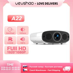VEVSHAO A22 풀 HD 1080P 프로젝터, 4K 1000ANSI 안드로이드 와이파이 자동 초점, 사무실 회의 비디오용 홈 시어터 프로젝터, 10W * 2