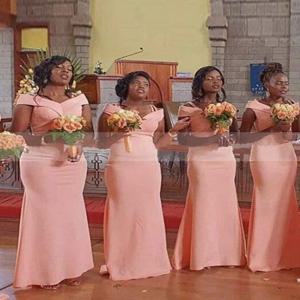 핑크 v 넥 신부 들러리 드레스 새틴 스파게티 스트랩 오프 어깨 인어 현대 바닥 길이 이브닝 드레스 플러스 사이즈 맞춤형