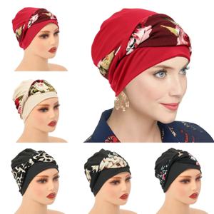 2025 새로운 이슬람 여성 트위스트 브레이드 터번 모자 Pre Tied Headscarf 인쇄 꽃 Hijabs Bandana Chemo Beanies 모자 커버
