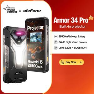 【NEW】Ulefone AI 스마트폰 Armor 34 Pro 5G 25500mAh 내장 프로젝터 512GB ROM 120Hz 6.95