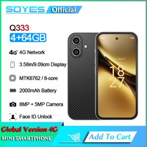 SOYES Q333 4GB RAM 64GB ROM 안드로이드 12.0 스마트폰 MTK6762 2000mAh 얼굴 ID 4G LTE Type-C OTG 3.58'' 화면 8MP/5MP 소형 전화