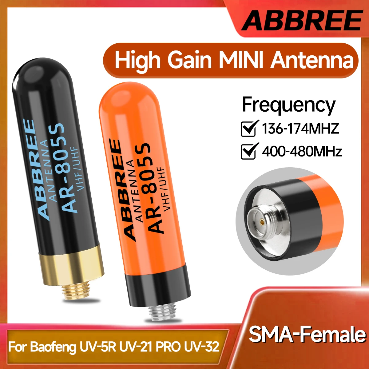 1/2개 새 ABBREE AR-805S 무전기 안테나 SMA-암 UHF VHF UV-5R UV-32 UV-21 PRO V2 Quansheng UV-K5 8 TK11 햄 라디오용