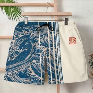 2025 여름 신상 3D 일본 웨이브 프린트 남성 스트릿 힙합 캐주얼 반바지 남성 여름 수영복 반바지 드로스트링 캐주얼 반바지