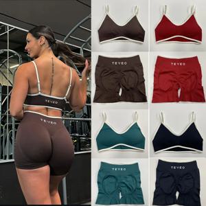 TEVEO 여성 스포츠 요가 반바지 피트니스 사이클링 탄성 스포츠 바지 Ignite Sculpt Scrunch Short Yoga Bra Set