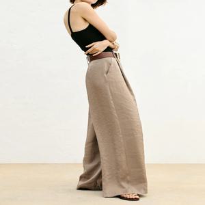 여성 실크 새틴 와이드 레그 캐주얼 팬츠 2025 가을 신상품 벨트 포함 에스닉 무대 의상 여성 패션