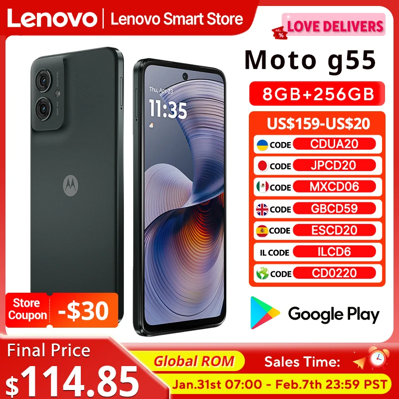 모토로라 MOTO G55 스마트폰 오리지널 글로벌롬 6.5인치 120Hz 디스플레이 미디어텍 디멘시티 7025 CPU 256GB 50MP 휴대폰