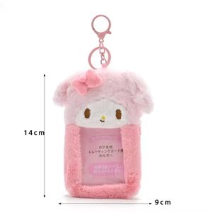 Sanrio 플러시 만화 동물 Kuromi 카드 홀더 작은 카드 투명 보호 커버 펜던트 학생 키 체인 카드 가방 보관