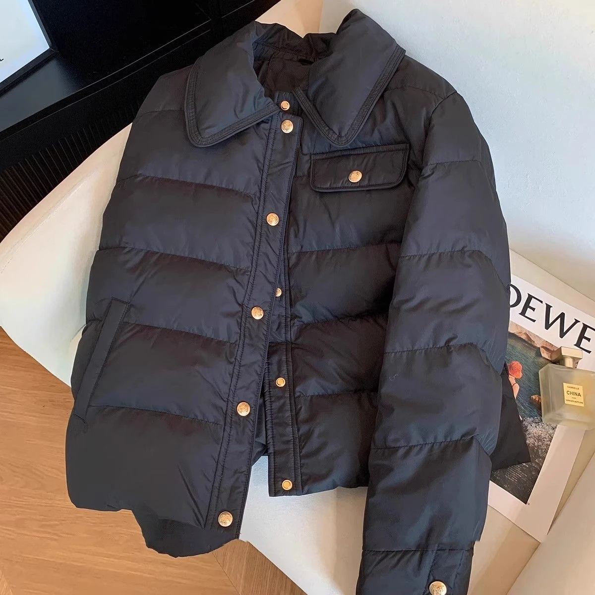 블랙 한국 스타일 코튼 자켓 여성용 루즈핏 패셔너블 겨울 코트 스탠드 칼라 두꺼운 긴 소매 싱글 버튼