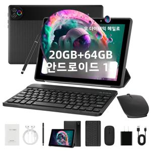 URAO 안드로이드 15 태블릿 10.1 인치 20(3+17)GB RAM 64GB ROM 5 코어 듀얼 카메라 태블릿 PC 세트 키보드/케이스/마우스/스타일러스/헤드폰