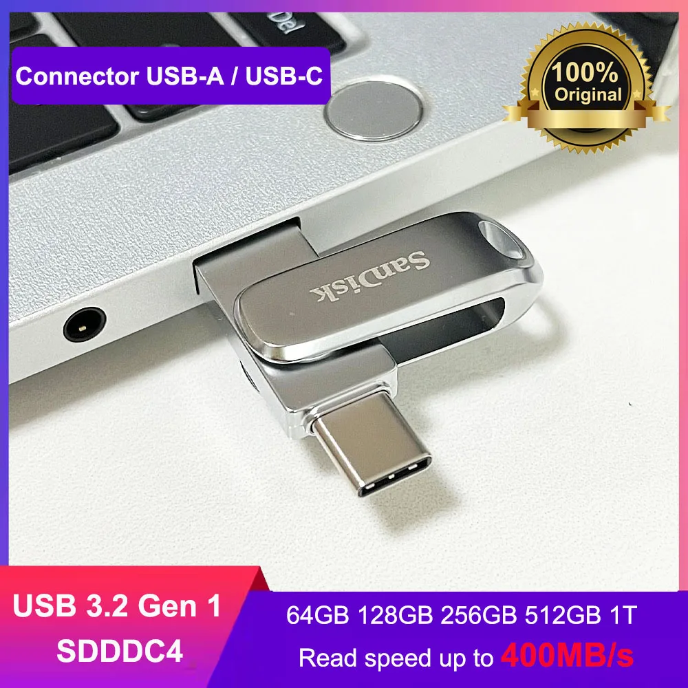 샌디스크 울트라 듀얼 드라이브 럭스 USB 타입-C 32GB 64GB 128GB 256GB 512GB USB 3.2 Gen 1 폰 메탈 타입 C OTG 플래시 드라이브 펜 드라이브