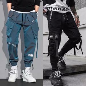 얇은 스트리트웨어 캐주얼 팬츠 남성 리본 하렘 조깅 팬츠 남성 슬림 핏 봄 카고 팬츠 멀티 포켓 여성 바지 K1299