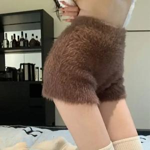 여성용 플러시 반바지 슬림 하이 웨이스트 겨울 가을 두꺼운 벨벳 바지 미적 우아한 귀여운 Y2k 한국 반바지 여성용 신상품