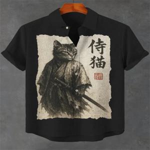 새로운 남성용 미지의 생물 3D 앵무새 프린트 리넨 캐주얼 반팔 셔츠 버튼 업 칼라 반팔 셔츠 탑