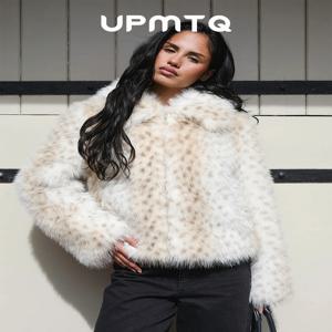 사슴 무늬 인조 여우털 크롭 샤기 재킷 베이지색 플러피 라펠 칼라 학생 트렌디 따뜻한 퍼 코트 겨울 의상