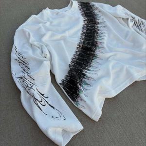 2025 새로운 y2k 총알 편지 인쇄 미국 복고풍 긴 소매 티셔츠 스트리트 스타일 캐주얼 루즈 남성과 여성의 탑