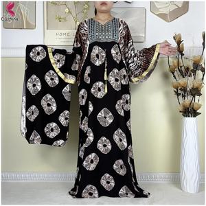 2025 신상 무슬림 여성복 다쉬키 드레스 아프리카 아바야 여름 배트윙 소매 코튼 루즈 롱 드레스 여성 이슬람 의류