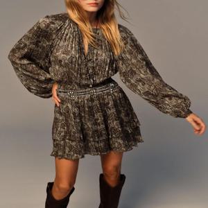 세련된 긴팔 메탈 컬러 프린트 미니 드레스 여성용 스윗 스타일 하이웨이스트 랜턴 슬리브 쇼트 가운 공연용