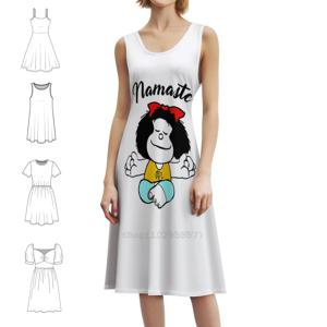 Mafalda Namaste 여성용 한국 스타일 캐주얼 드레스 심플 데일리 오피스 레이디 드레스 Mafalda Yoga Namaste Cartoon Quino Woman