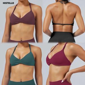 히스텔로 디에프 솔리드 컬러 임팩트 스트래피 브라 여성용 심리스 요가 언더웨어 피트니스 운동 홀터탑 러닝 짐 스포츠 브라