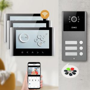 HOMSECUR 7인치 투야 앱 HD WIFI 비디오 도어벨 도어폰 인터콤 야간 투시경 3가족용