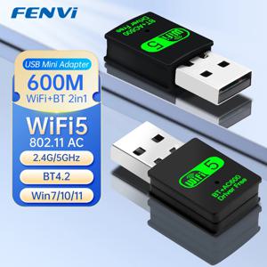 FENVI 600Mbps USB WiFi 어댑터 블루투스 2 in 1 동글 듀얼 밴드 2.4G/5GHz 네트워크 무선 수신기 드라이버 무료 PC용 Win10/11