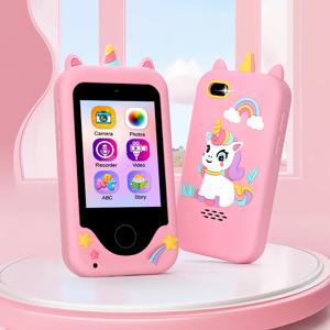 귀여운 유니콘 어린이용 모바일 장난감 터치스크린 듀얼 카메라 MP3 교육용 게임 스마트폰 선물 (남아 여아 3-8세)
