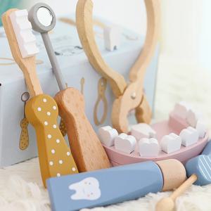 나무 어린이 작은 의사 놀이 치과 의사 구강 치과 세트 간호사 장난감 아기는 치아를 치는 법을 배우고 집에서 놀 수 있습니다