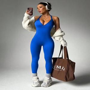 단색 고탄력 스포츠 오버헤드 슬리브리스 백리스 요가 컴프레션 레깅스