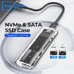 M.2 NVME PCIe 프로토콜 NGFF SATA SSD 케이스 클리어 USB 타입 C 5/10Gbps PCI-E M2 SSD 투명 외장 하드 디스크 박스