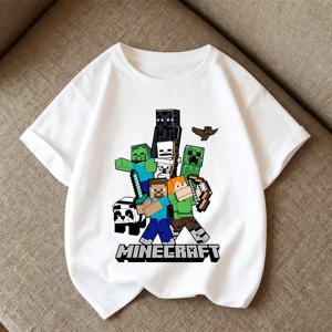 게임 테마 프린트 티셔츠 광부 만든 만화 어린이 옷 소년 탑 여름 코튼 레저 반팔 라운드 넥 티셔츠 선물