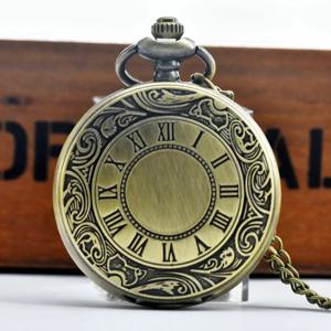 빈티지 청동 스팀펑크 로마 숫자 조각 쿼츠 포켓 워치 목걸이 펜던트 시계 체인 남녀 선물