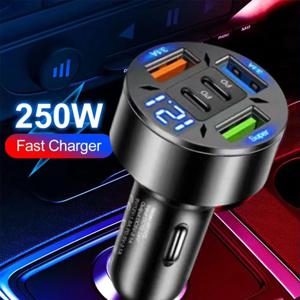 250W 5포트 차량용 충전기 고속 충전 PD QC3.0 USB C 차량용 휴대폰 충전기 타입 C 어댑터 아이폰용