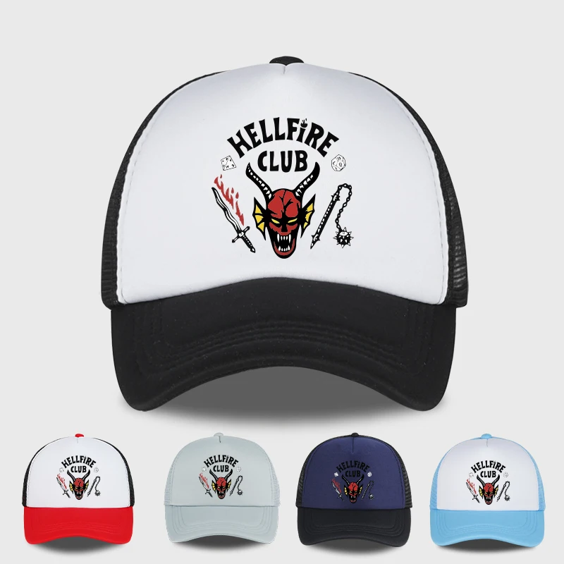 헬파이어 클럽 데빌 스펀지 메쉬 모자 스타일리시 & 편안한 쿨 레트로 TV 시리즈 팬 스타일 일상 통근, 야외 하이킹 팬 선물