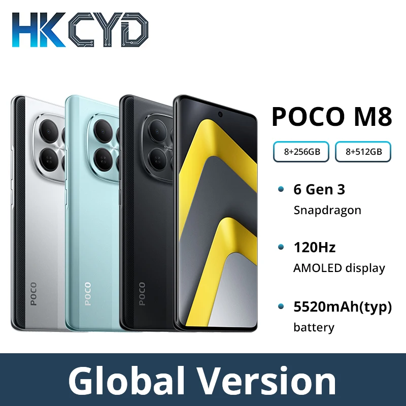 【월드 프리미어】POCO M8 5G 휴대폰 글로벌 버전 스냅드래곤 ®   6세대 3 50MP 카메라 6.77인치 120Hz AMOLED 디스플레이 5520mAh 45W NFC