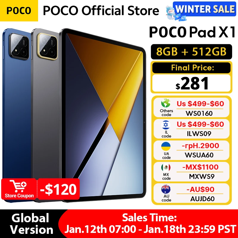 POCO Pad X1 글로벌 버전 스냅드래곤 7+ Gen 3 옥타코어 CPU 태블릿 8850mAh 13MP 카메라 11.2인치 3.2K 디스플레이 144Hz