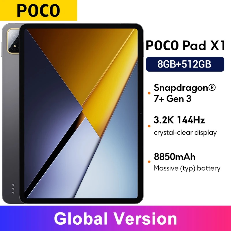 POCO Pad X1 글로벌 버전 스냅드래곤 7+ Gen 3 옥타코어 CPU 태블릿 8850mAh 13MP 카메라 11.2인치 3.2K 디스플레이 144Hz