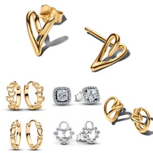 2026년 신상 스터드 후프 크리스탈 귀걸이 여성용 귀걸이 보석 리본 잠금 달 별 금색 하트 오리지널 925 실버 귀걸이