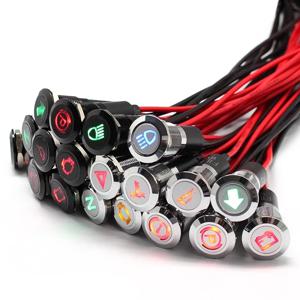 12mm 방수 램프 FILN 12V LED 자동차 보트 LED 경고 대시 보드 신호등 악기 파일럿 라이트 블랙 크롬 완료