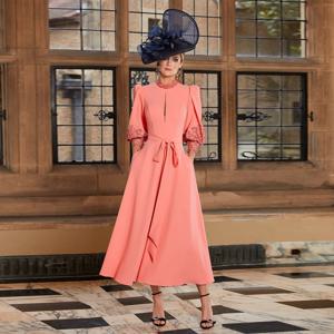 Weilinsha 발목 길이 웨딩 하객 드레스, 긴 소매 아플리케 레이스 무릎 플러스 사이즈, 신부 어머니 원피스 2025