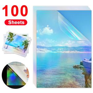 100 시트 A4 용지 콜드 라미네이팅 필름, 투명 홀로그램 별 점 스티커 필름, DIY 자체 접착 사진 라미네이팅 필름