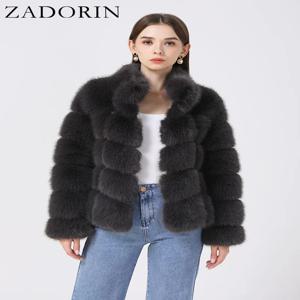 자도린(ZADORIN) 여성용 겨울 퍼 코트, 스탠드 칼라, 패치워크 디자인, 긴 소매, 푹신한 인조 퍼 소재, 고급스러운 두꺼운 따뜻한 퍼 재킷, 세련된 오버코트