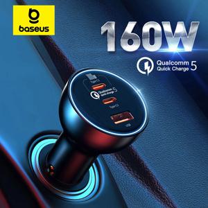 Baseus 160W 차량용 충전기 QC 5.0 빠른 충전 PPS PD3.0 iPhone 13 14 15 Pro 노트북 태블릿 용 USB 유형 C 차량용 전화 충전