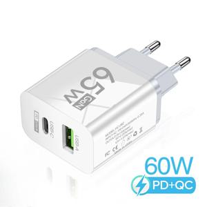 총 65W USB GaN 충전기 2포트 고속 충전 QC3.0 여행용 충전기 PD 모바일 폰 어댑터 삼성 화웨이 샤오미용