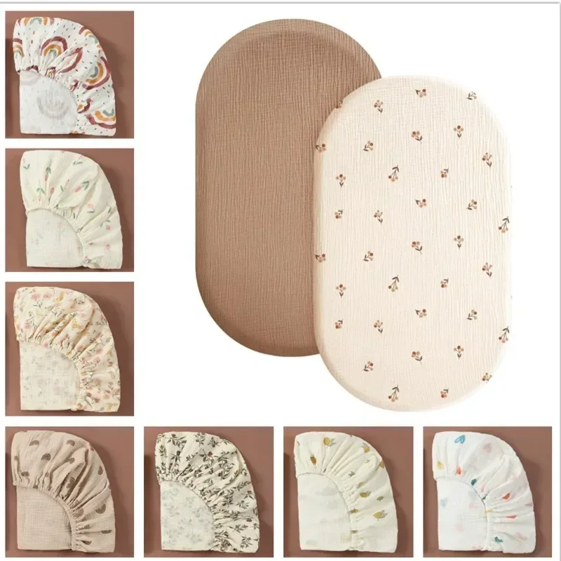부드러운 통기성 모슬린 코튼 베이비 장착 시트 신생아 유아용 침대 시트 유니버설 솔리드 컬러 유아 요람 플랫 시트