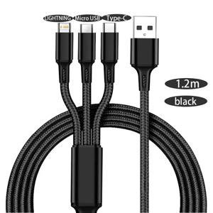 3 in 1 USB 충전기 고속 충전 케이블 타입 C 마이크로 라이트닝 멀티 충전 케이블 아이폰 화웨이 삼성용 나일론 브레이디드 코드