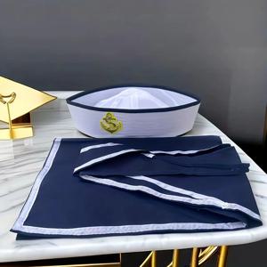 선원 모자 및 스카프 세트 남녀공용 해군 모자, 캡틴 모자, 해군 마린 모자, 크루즈 라인, 성인 파티, 해군, 코스프레, 야외