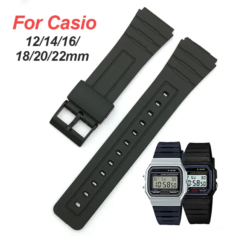 18 20 22mm 실리콘 팔찌 CASIO W800H SGW400 손목 밴드 F84 F91W AE1200/1300 A158/168 F105/108 수지 스트랩 12 14 16mm