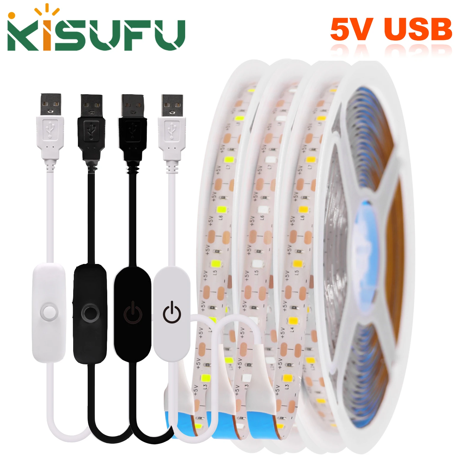 LED 스트립 조명 USB 조광기/스위치, 화이트, 웜, 블루, 방수 접착 테이프, 2835 60LED, 캐비닛 룸 야간 조명, 5V, 1m, 3m, 5m
