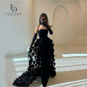 EDECPBM 사우디 아프리카 인어 드레스 여성 파티 깃털과 블랙 3D 꽃 꼬리 드레스 맞춤형 저녁 결혼식 파티 이벤트